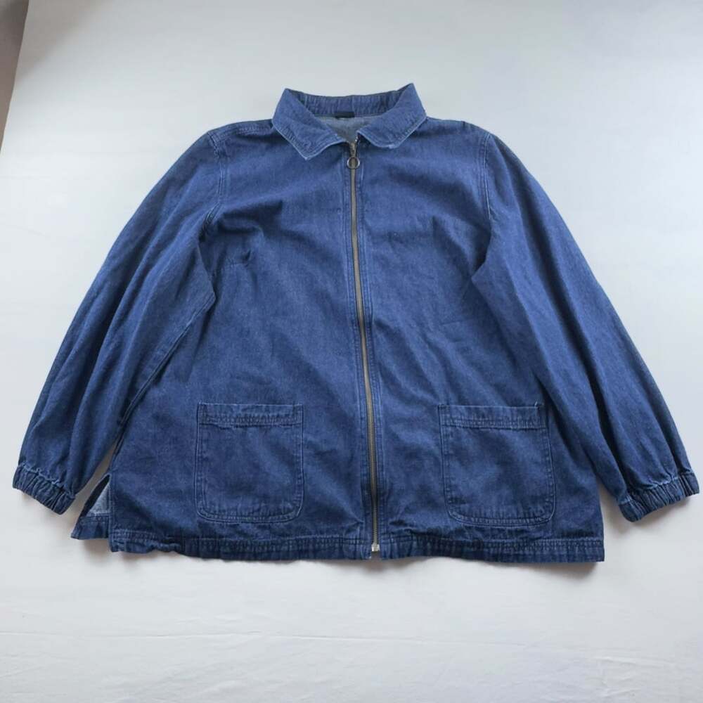 Basic Editions Blue Denim Zip Up Utility Jacket with Pockets